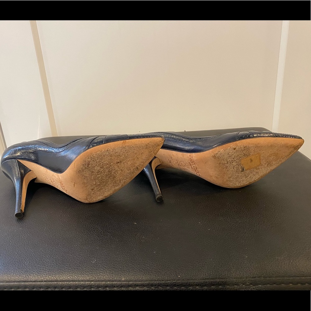 Jimmy Choo Textured Leather Dark Blue Heels - Picture 13 of 15